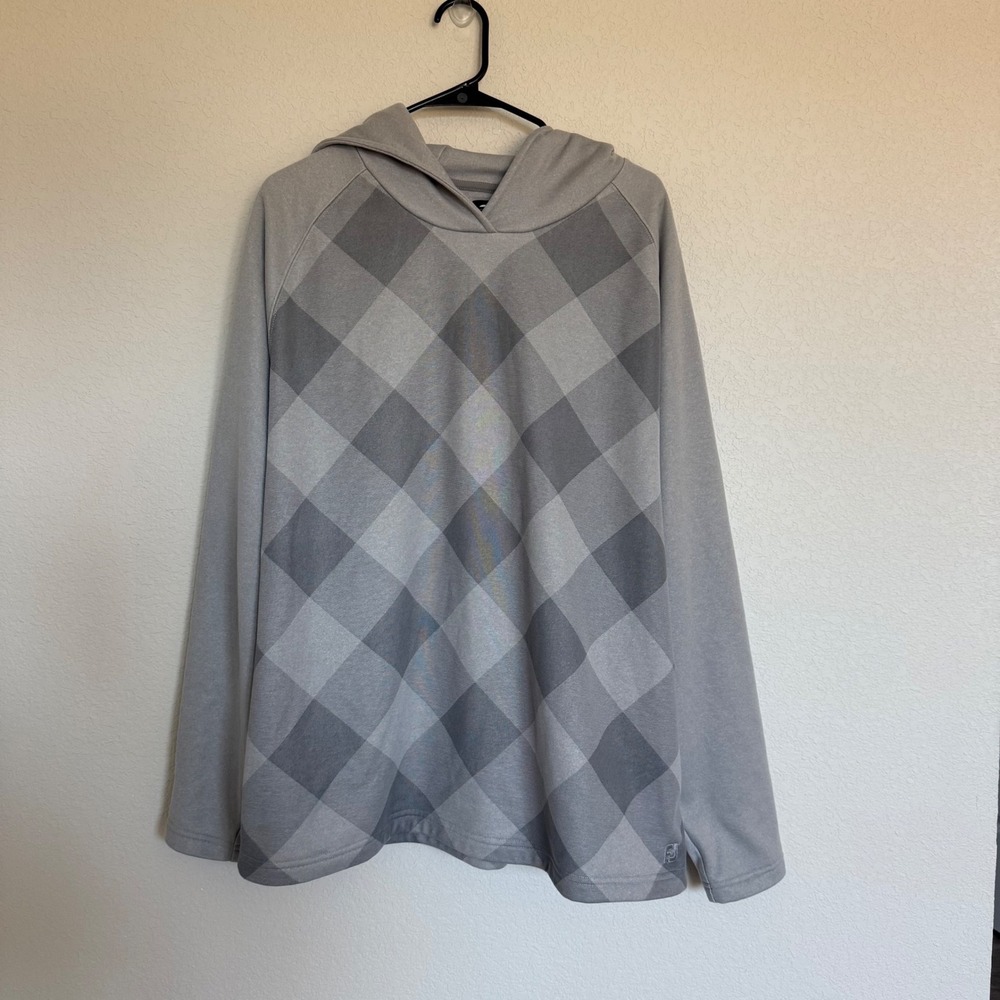 FootJoy Mens XL Tonal Grey Plaid Performance Golf Hoodie Fleece Lined Pullover
